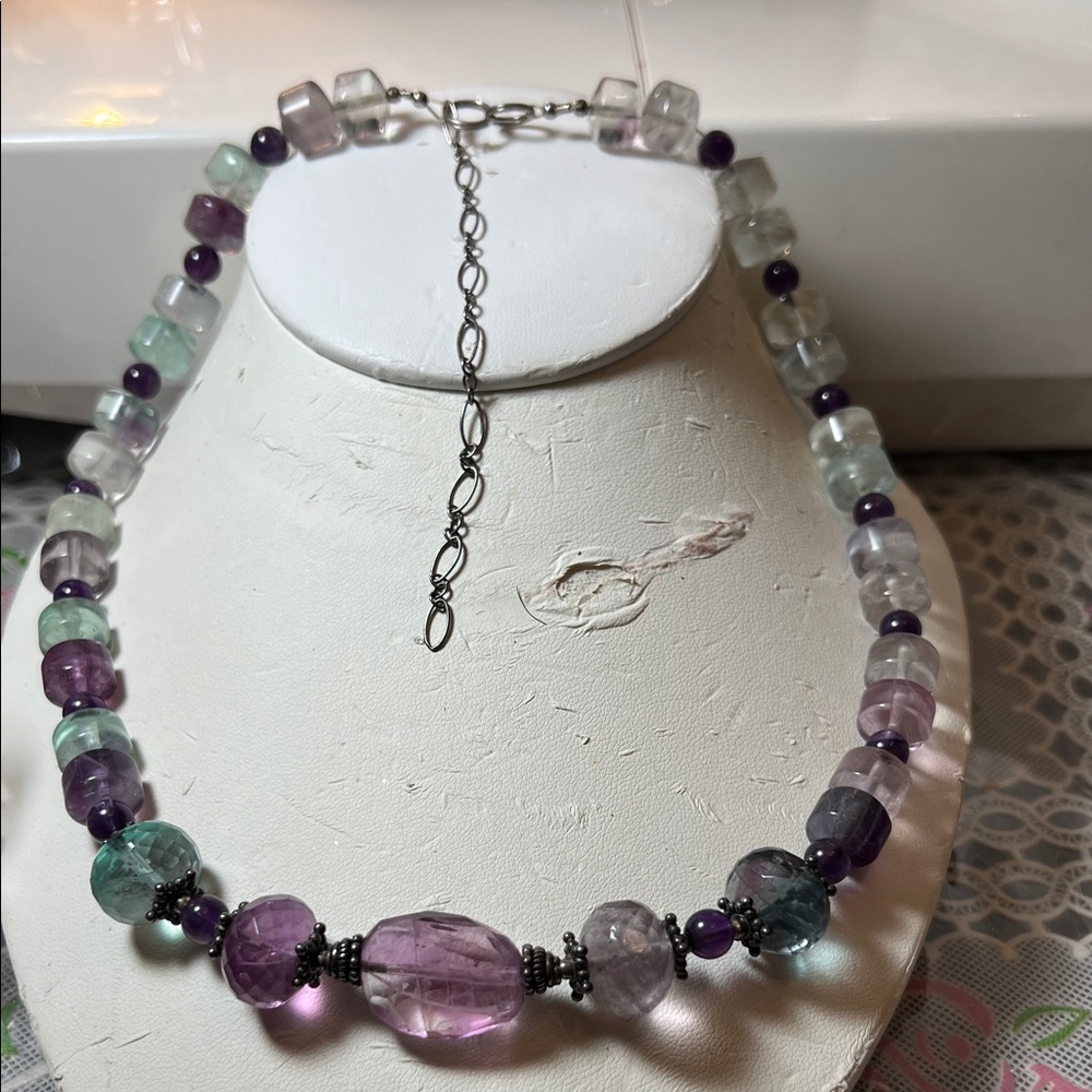 Elegant Purple and Green Beaded Necklace